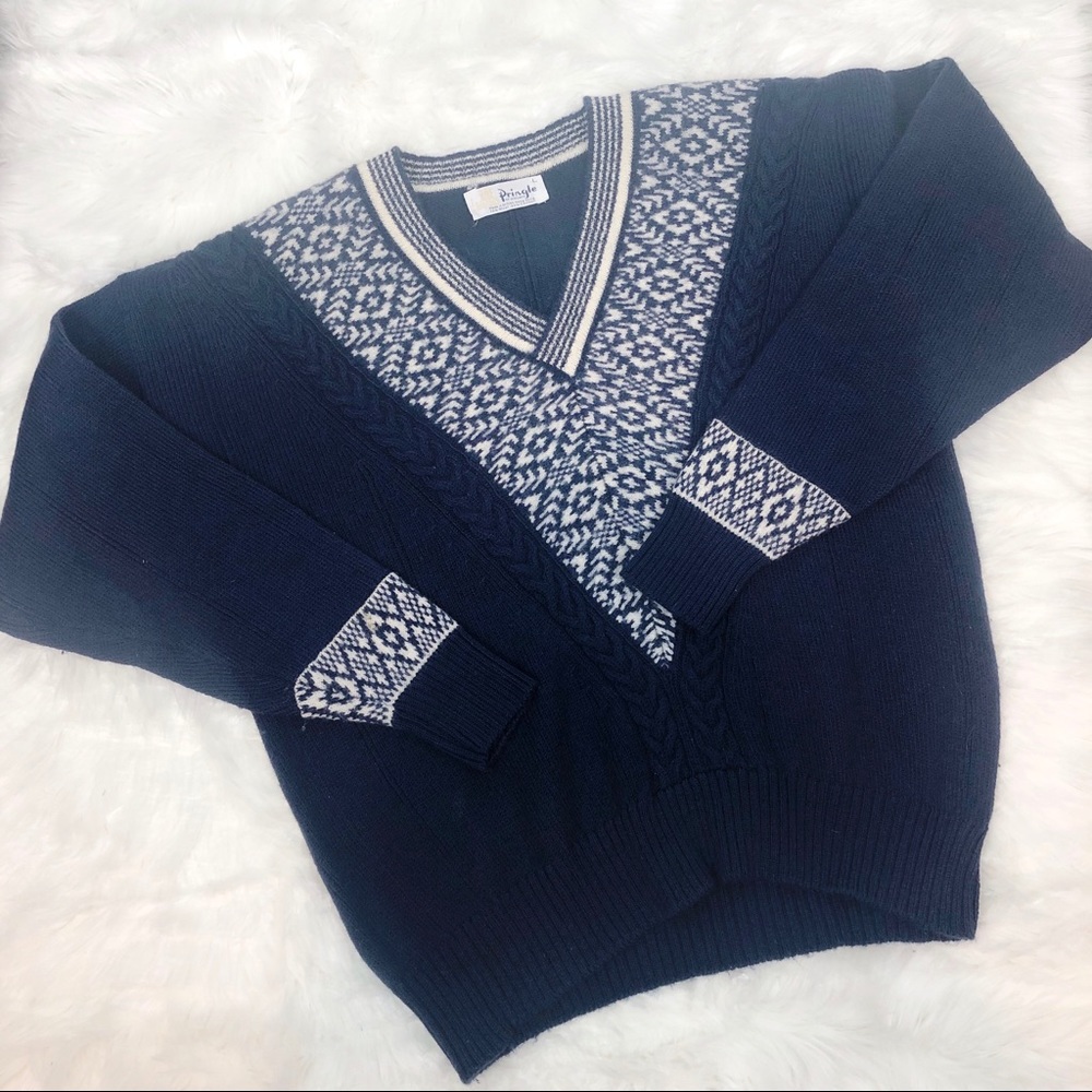 PRINGLE OF SCOTLAND BLUE WOOL SWEATER SZ L